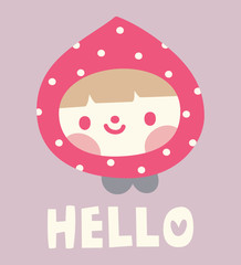 Cute Little Red Riding Hood Girl Vector Illustration. Polka Dot. - 299285094