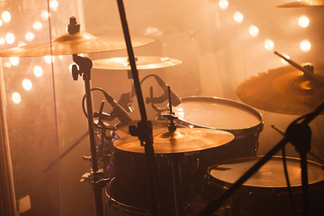 Fototapeta na wymiar Rock band drum set with cymbals