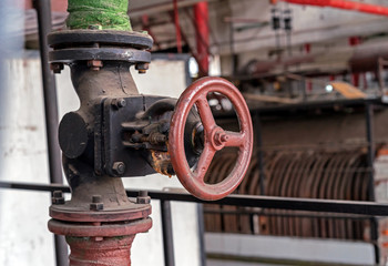 Shutoff valves in a water supply network. Gas boiler room equipment.