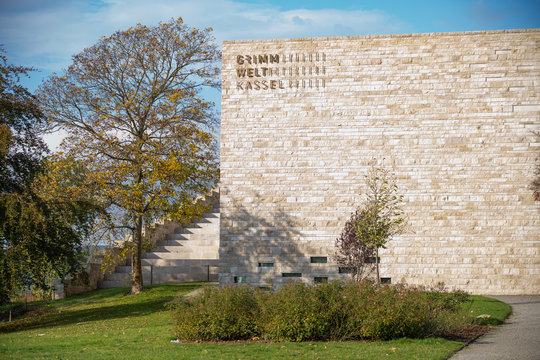 The well-known new museum called Grimmwelt in Kassel on an autumn morning, Kassel, Germany