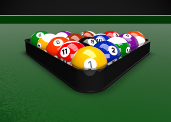 American Pool Billiards Balls Rack Triangle Table Set Up 3D Render