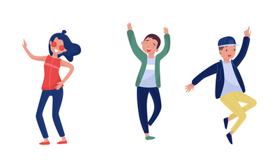 Happy Jumping Boys and Girls Vector Illustrations