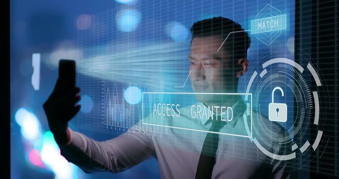 man use facial recognition system