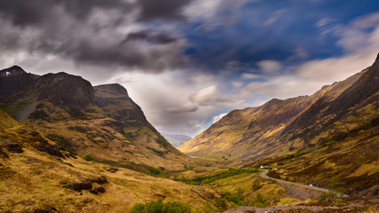Panorama from the Three Sisters in Glencoe, Highlands in Scotland - obrazy, fototapety, plakaty