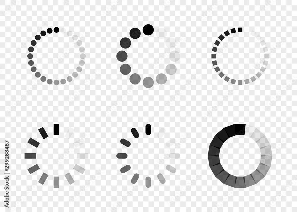 Poster super set with six different load icon. download or upload status icon. vector illustration.
