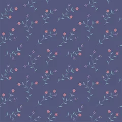 Printed roller blinds Very peri Purple flowers and orange bloom flora seamless pattern vector background