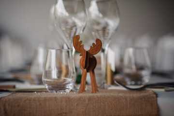 Outdoor catering dinner at the wedding with homemade garnishes decoration