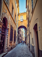 Small narrow streets near Campo dei Fiori, Rome Italy