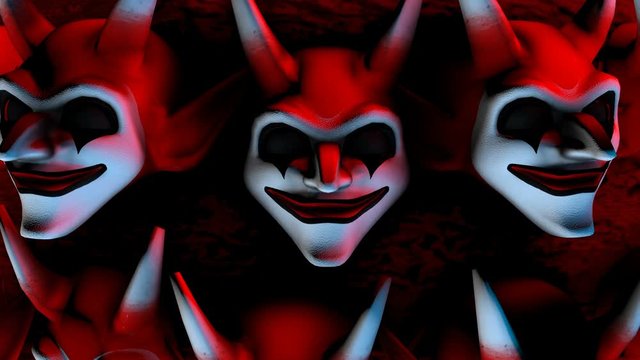 Halloween animation of Jocker mask with red and blue lights. Seamless video loop of a hacker mask