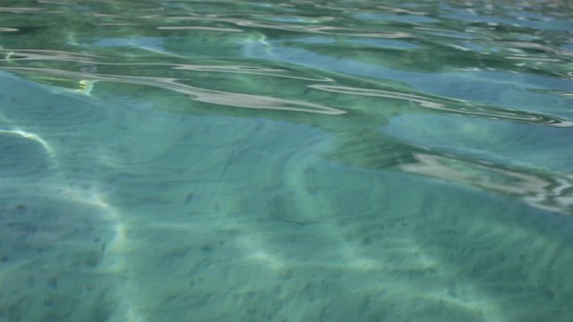Closeup view of texture of calm sunny water of sea. Beautiful natural video background. Real time full hd footage.