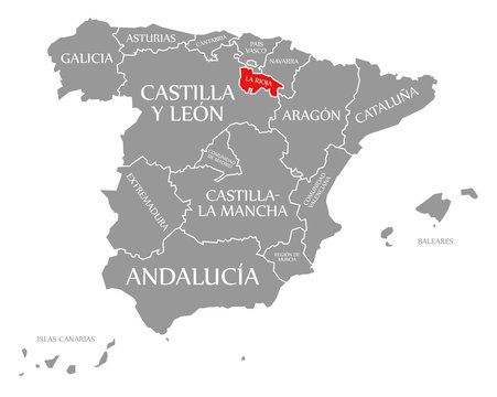 La Rioja red highlighted in map of Spain