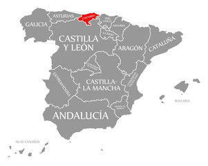 Cantabria red highlighted in map of Spain
