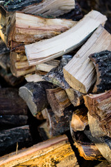 Firewood and logs in countryside house backyard
