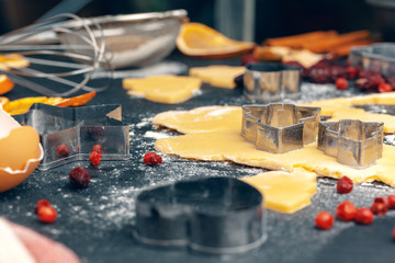 Process of cooking ginger bread cookies close up