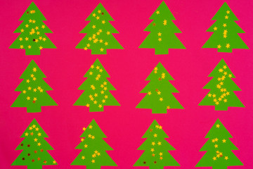 Pink background with Christmas holiday decorations pattern