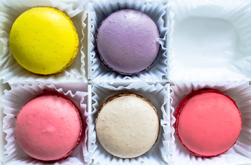 Box With Macarons Cookies Isolated On White Background.