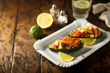 Shrimp salad served in avocado