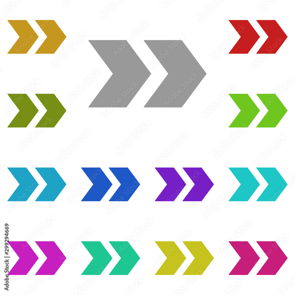 Poster two arrows to the right multi color icon. simple glyph, flat vector of arrow icons for ui and ux, we