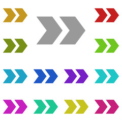 Two arrows to the right multi color icon. Simple glyph, flat vector of arrow icons for ui and ux, website or mobile application