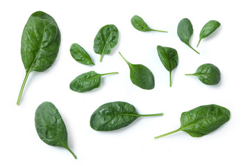Spinach leaves, Spinacia oleracea, Spinaci,  isolated on white background