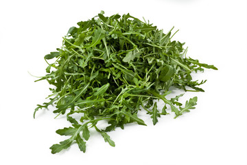 rocket salad, argula salad, garden rocket, Eruca vesicaria, Eruca sativa, isolated on white background