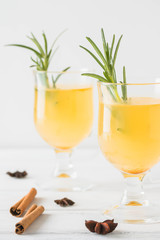 Seabuckthorn spicy drink with honey, ginger, cinnamon and star anise.