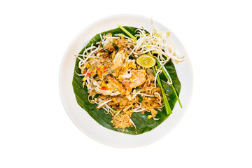 Thailand's national dishes, stir-fried noodles with egg, vegetable and shrimp (Pad Thai)