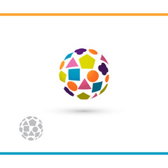 Colorful globe with shapes. Logo for school, kindergarden or toys. Watermark vesion. Vector logo design template