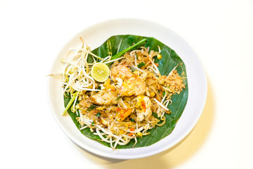 Thailand's national dishes, stir-fried noodles with egg, vegetable and shrimp (Pad Thai)
