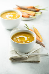 Homemade carrot soup with cream