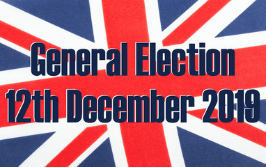 General election 12th December 2019. British Union Jack flag.