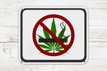 No smoking weed white sign with a joint and leaf icon