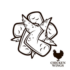 monochrome illustration of chicken wings icon isolated on white background