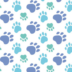 Paws pattern. Simple composition. Print for textiles and posters of veterinary clinics. Silhouette of blue cute paws. Vector 