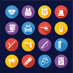 Police Highway Patrol Icons Flat Design Circle Set