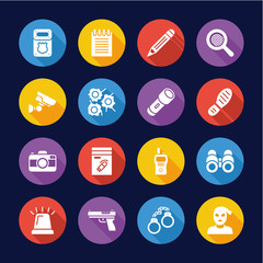 Police Detective Icons Flat Design Circle Set