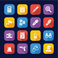 Police Detective Icons Flat Design Set