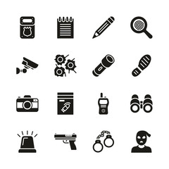 Police Detective Icons Black & White Set