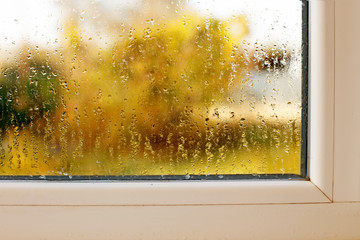 Window drip due to bad ventilation inside house. Condensation on glass during cold weather. High...