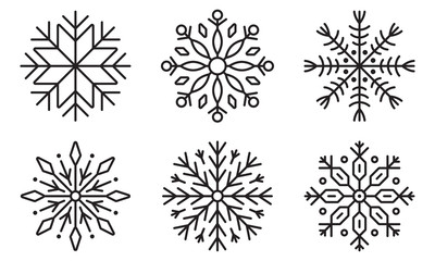 Snowflake icon set. Winter, Christmas design elements. Snow flake silhouette. Vector illustration.