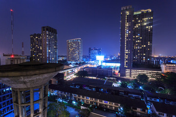 Fototapeta na wymiar Street, building and city in the night view.