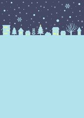 Little village silhouette on indigo blue background