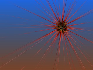 Spiky star formation, color variation red, white, black, green .3d render