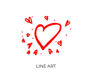 Heart of illustration line art for template with black and red color.