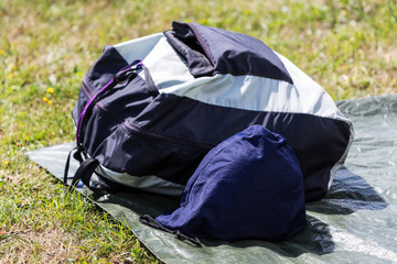 packed parachute in backpack