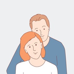 Happy couple. Man and woman. Hand drawn vector illustration.