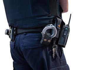 Police man with gun belt.Cutout