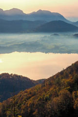 The Traunsee seen from the Grünberg near Gmunden, OÖ, Austria, on a sunny day in autumn