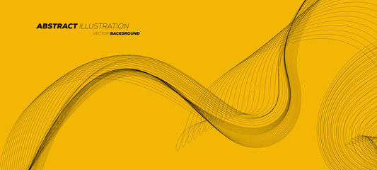 Abstract geometric background with dynamic linear wave lines. Yellow vector design illustration.