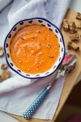 Spicy pumpkin soup with croutons
